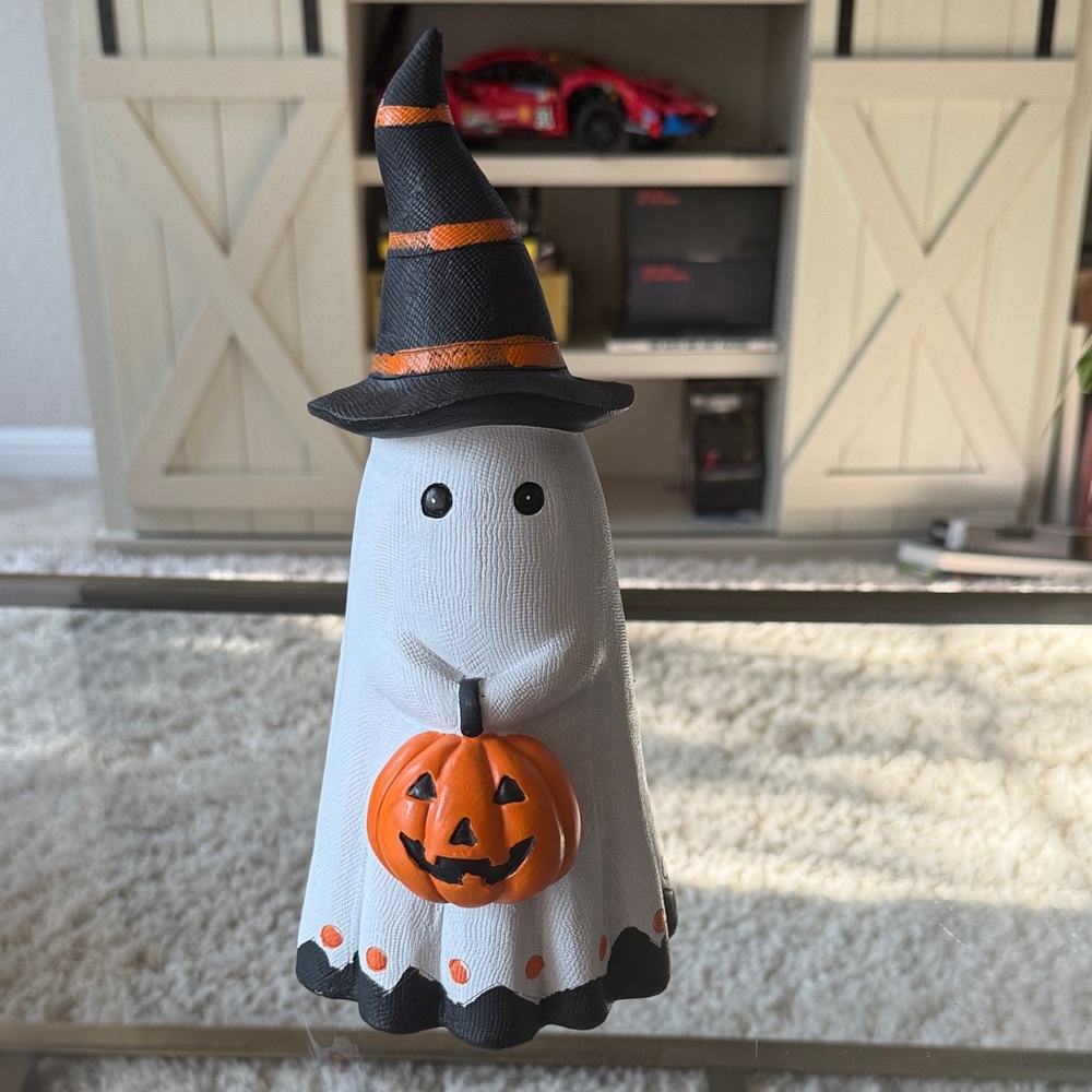 Halloween Ghost Figurine with Pumpkin